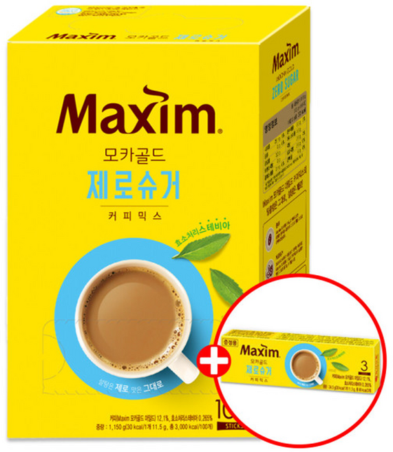 맥심 모카골드 제로슈거 100T+3T : 당일발송 ~, 12g