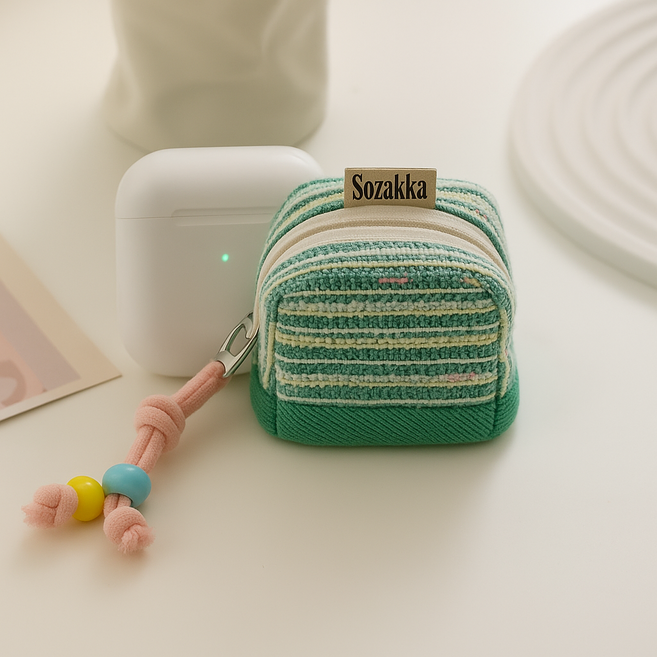 니렌스 컬러풀 에어팟 미니 파우치 이어폰 케이스, 그린