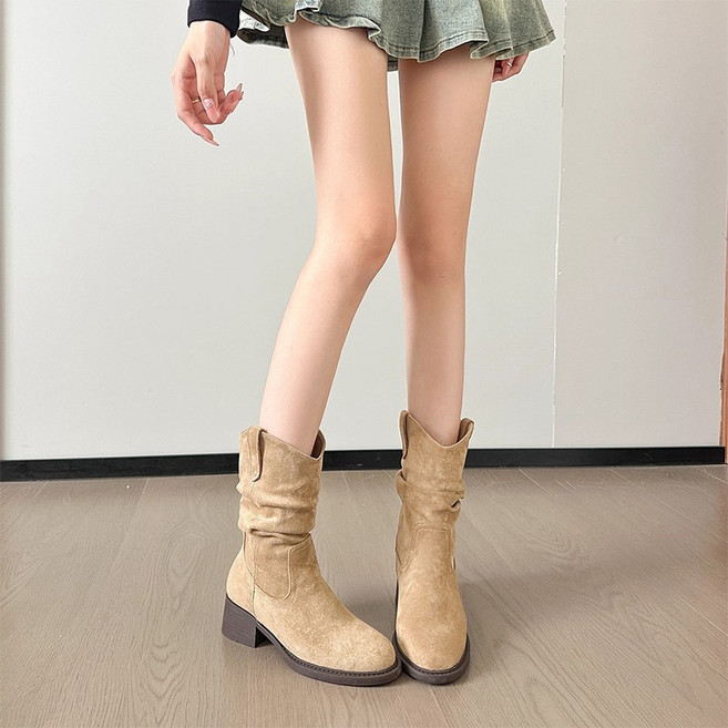 POMTOR 여성용 속굽 패션 스웨이드부츠 워커부츠 발편한 키높이 부츠