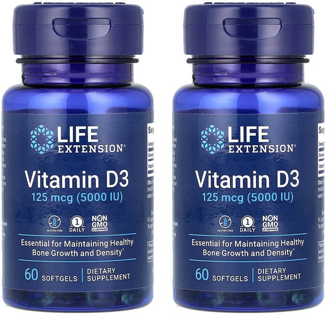 라이프익스텐션 비타민 D3 125mcg(5 000IU) 소프트젤 60정, 2개