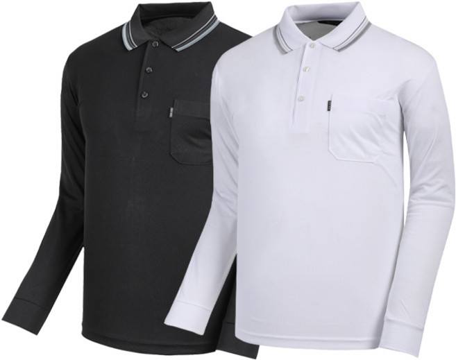 [YLD]1+1쿨론 단추 카라 긴팔 티셔츠 냉감 기능성 자외선 차단 등산 골프 작업복(2장세트)