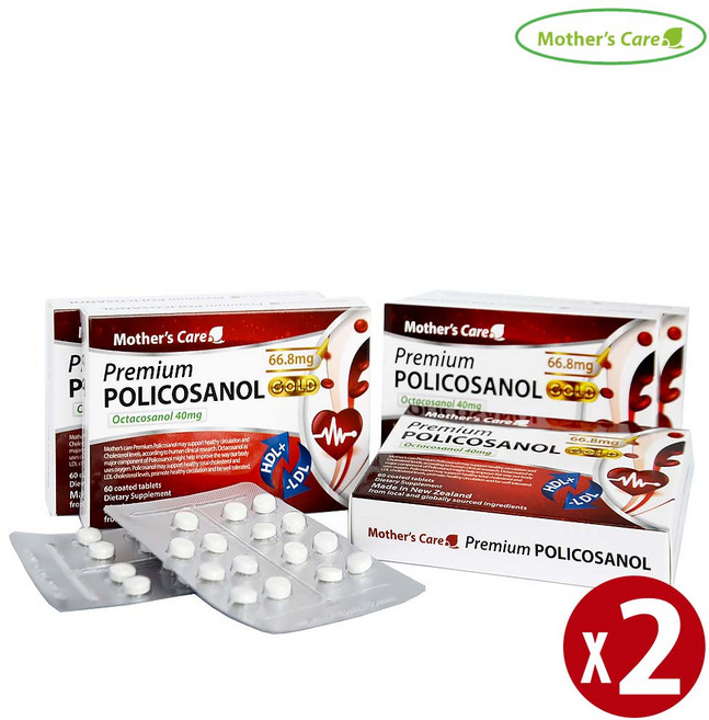 마더스케어 뉴질랜드 60정 폴리코사놀 66.8mg 옥타코사놀 40mg policosanol 콜레스트롤, 2개