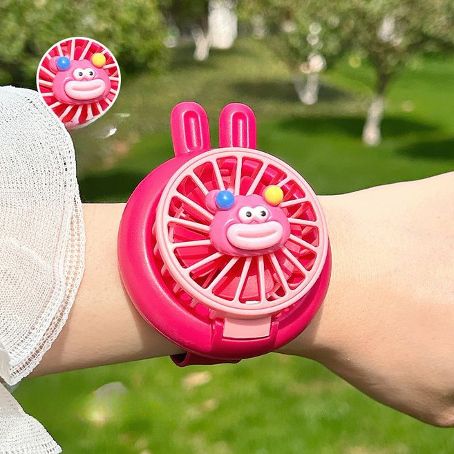 픽슝 시계선풍기 손목밴드 USB충전 휴대용 팔찌 선풍기, 몬스터 핑크, 300mAh
