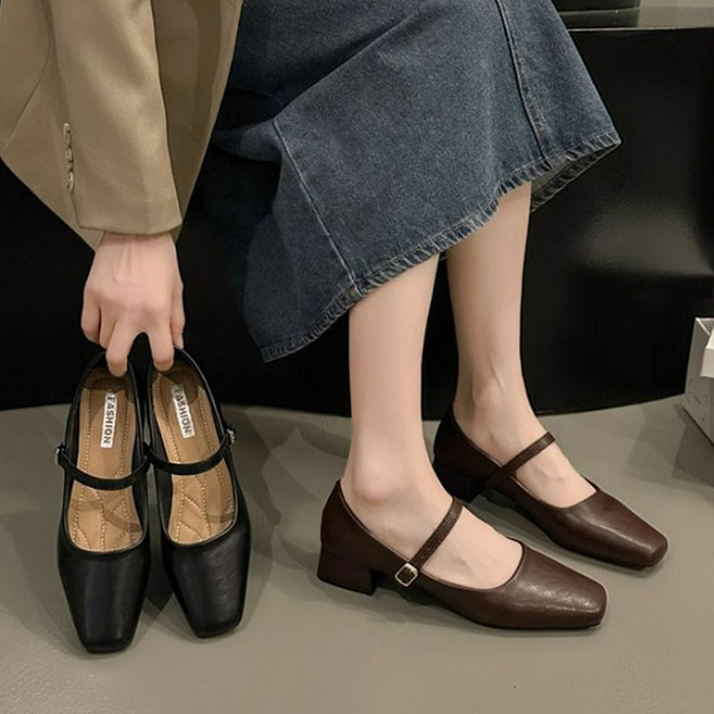 더구두 세미사각코 통굽 메리제인 로퍼 단화 구두 4cm -1740