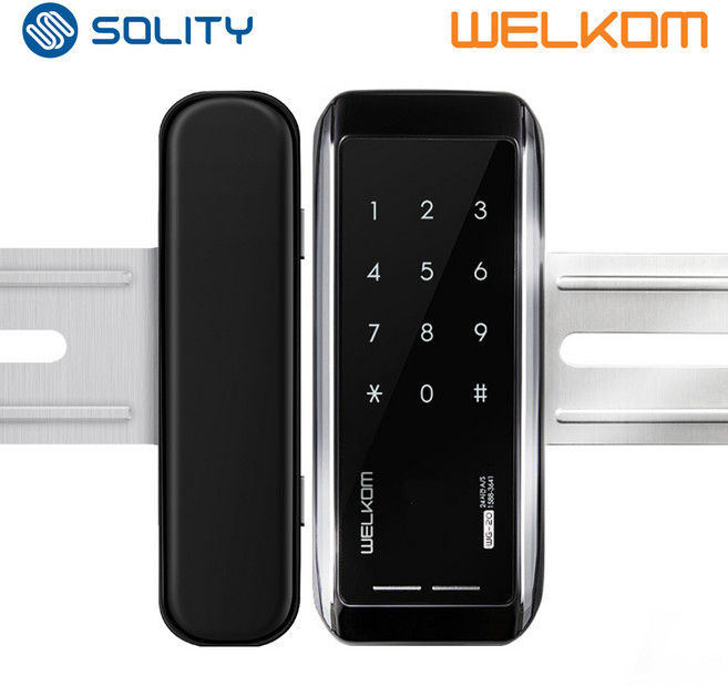 솔리티 웰콤 WG-10N 양문형(홀더포함) 번호키전용 강화유리문용 좌우수문인식(키패드자동전환) 상시문열림기능 차임벨기능 생활방수 상가 빌라 업소 현관문 디지털도어락 도어록, 고객 직접설치, 고객직접설치, 웰콤 WG-10N 양문형
