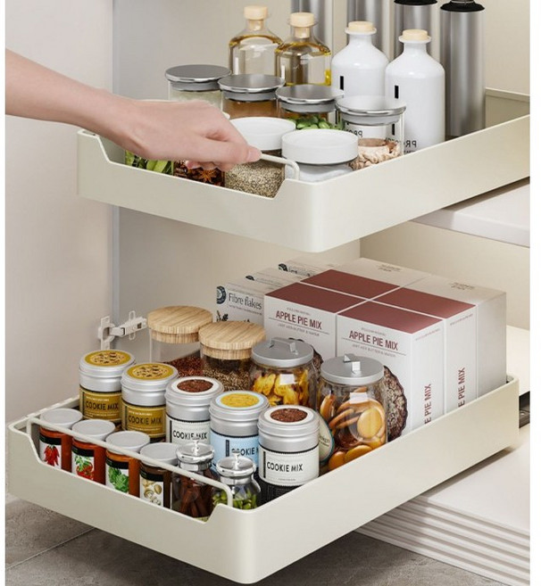 페리픽스 무타공 슬라이딩 선반 주방 싱크대 하부장 레일 틈새 선반, 1개