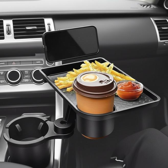 디그램 차량용 컵홀더확장 트레이 테이블, 블랙, 1개