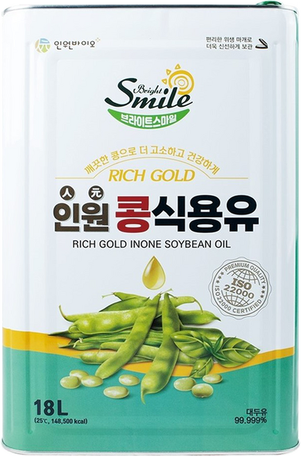 인원콩식용유 대용량 대두유 콩식용유 업소용 식자재기름, 1개, 18L