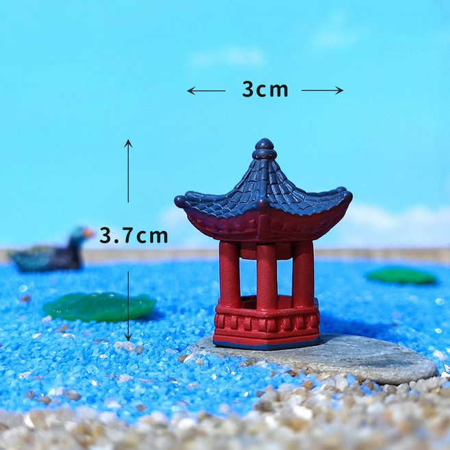 迷你中式六角亭擺件，古建築微景觀盆景造景裝飾, 1, 3.7cm六角亭