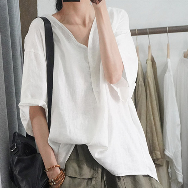 드마엘 여성 오웬 린넨 브이넥 블라우스 셔츠(5color)+델로나