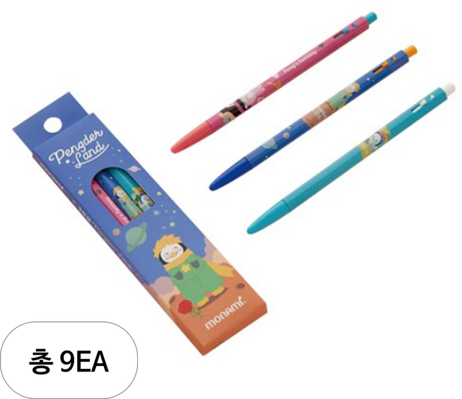 모나미 153 펭더랜드 3본입 세트 0.5mm, 혼합색상, 9세트