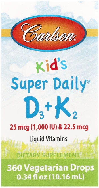 Carlson 어린이용 Super Daily D3+K2 25mcg(1000IU) & 22.5mcg 10.16ml(0.34fl oz), 1개, 10ml - 쿠팡