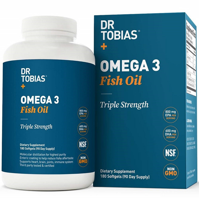 Dr Tobias Omega 3 피쉬 오일 트리플 강도 2000mg 2팩, 1개, 30정