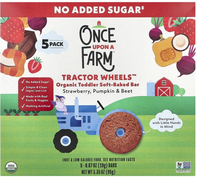 Once Upon A Farm 유기농 토들러 소프트 베이크 바 Tractor Wheels™ 딸기 호박 및 비트 바 5개 각 19g(0.67oz), OnceUponAFarm유기농토들러소프트베이크바Trac, 1개 - 쿠팡
