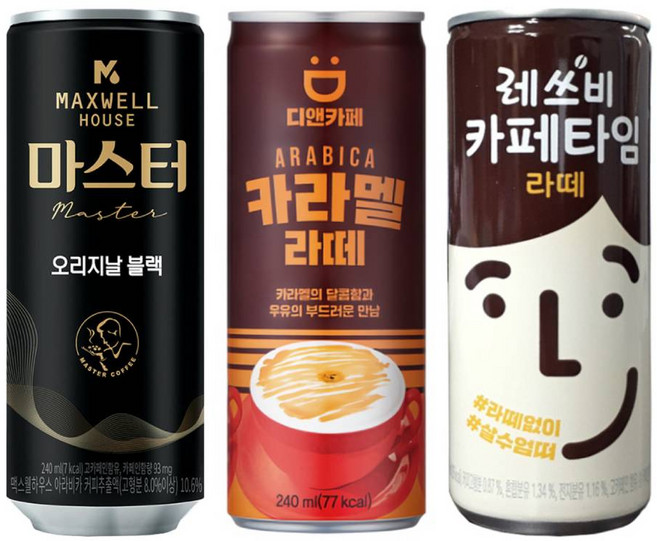 디앤카페 카라멜라떼 240mlx30개+맥스웰 마스터 오리지날 블랙 240mlx15개+레쓰비 카페타임 라떼 240mlx15개, 1개, 240ml