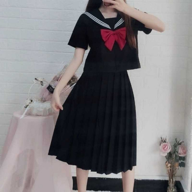 日系學院風 JK制服黑色三本水手服套裝/單件 (長袖/短袖/半身裙)