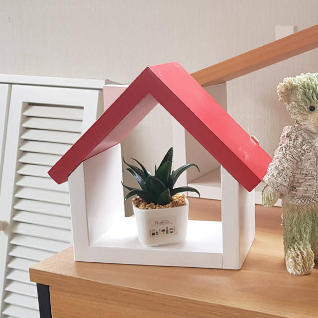 원목 하우스형 벽선반 카페 음식점 인테리어 소품 새집 인형집, 레드, 1단