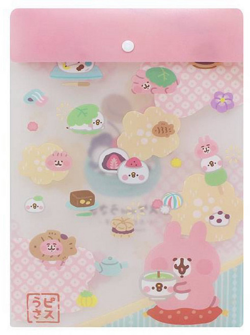 卡娜赫拉的小動物 直式文件袋 A4資料袋 文件夾 扣式收納袋 兔兔P助, 粉色, 1個