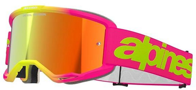 Alpinestars Vision 5 MX ATV MTB 오프로드 고글 (핑크/플루오 옐로우 - 미러 레드 렌즈), 핑크/플루오 옐로우 - 미러 레드 렌즈