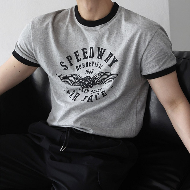 베이직바이블 스피드웨이 세미 머슬핏 링거 반팔 티셔츠(3color)