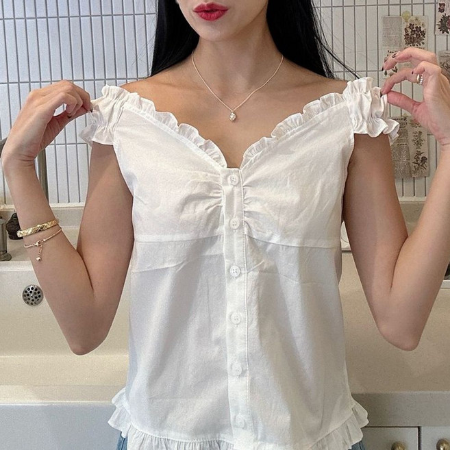 프릴나시 셔링나시 셔링티셔츠 러블리룩 호캉스룩 휴가룩