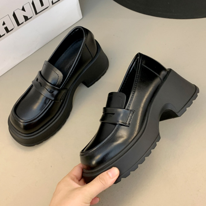 오늘출발 메르나뛰 통굽 키높이 스퀘어코 가보시 발편한 청키힐 에나멜 여성 로퍼 ME6981