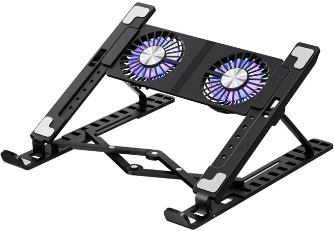 DelightZone 듀얼쿨링팬 노트북 거치대 접이식 게임 노트북 쿨링 거치대 강력 터보팬 각도조절 저소음, 검은색, 1개