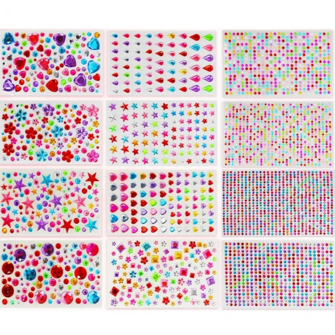 3228pcs 12장세트 큐빅 다이어몬드 보석 스티커, 1세트, 혼합(S2718) 3228PCS
