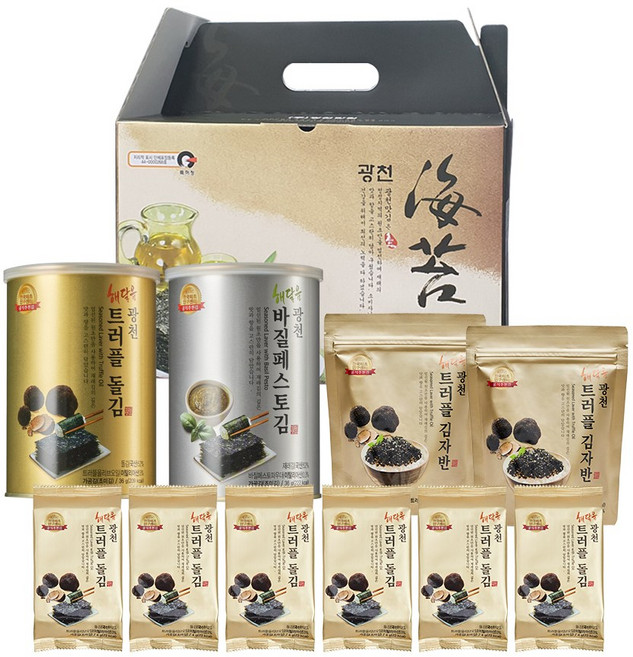광천 해달음 실속 종합 새싹보리 재래김 돌김 트러플 도시락김 김자반 캔김 손잡이 선물세트, 1세트