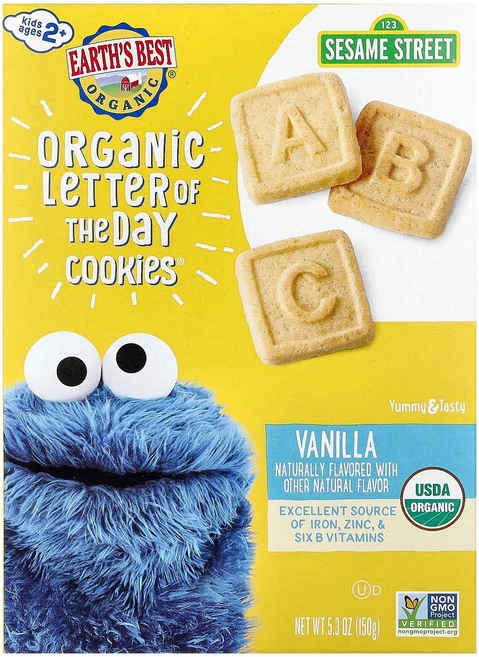 Earth's Best Letter of the Day Cookies® 2세 이상 어린이용 바닐라 맛 150g(5.3oz) Best (얼스 베스트), Earth's Best, Letter of the Da - 쿠팡