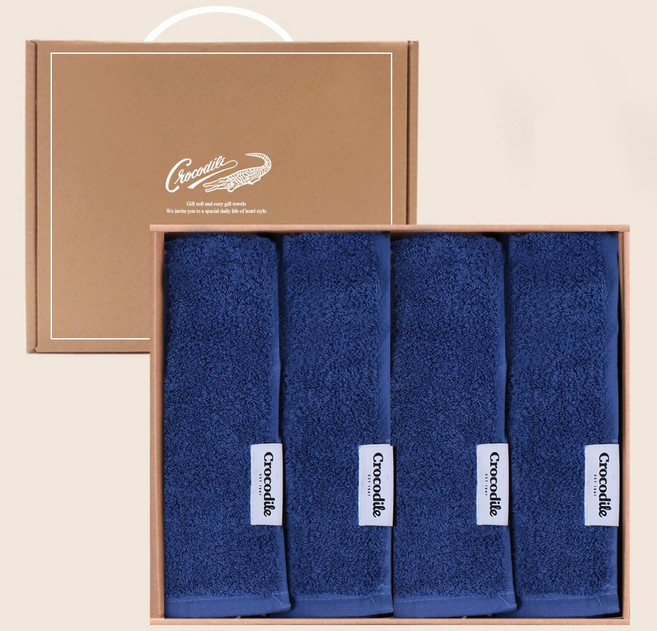 크로커다일 220g 오코텍스 40수 호텔 수건 선물 세트, 4개, 블루