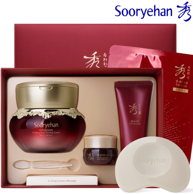 수려한 효비담 넥 주름 크림 50ml 기획 세트 (아이크림10ml+안티에이징팩40ml+마스크팩1매+괄사마사저 내장), 1개