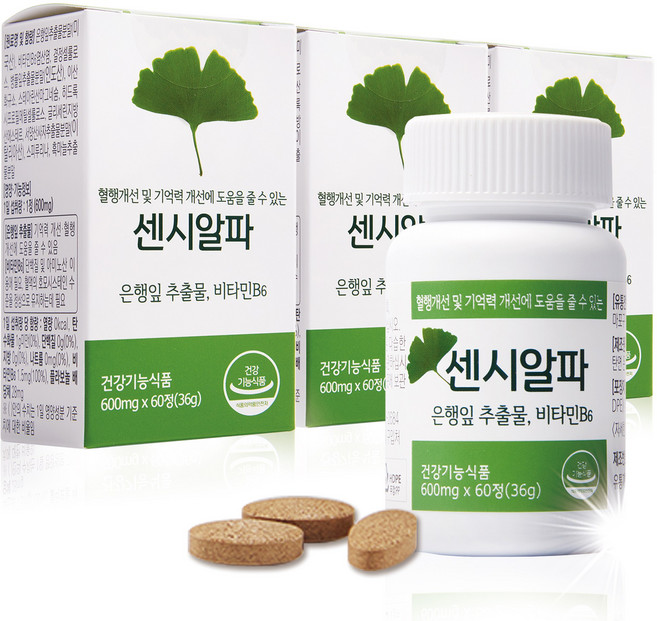 센시알파 은행잎추출물 혈행 기억력 개선 도움 60정 2개월분, 3개