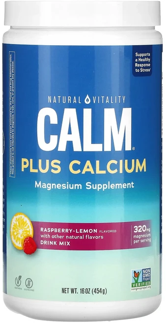 단백질 비타민 철분 마그내슘 칼슘 Natural Vitality CALM 플러스 칼슘 스트레스 방지 드링크 믹스 라즈베리-레몬 맛 454g(16oz) 고루고루섭취해주세요, NaturalVitalityCALM플러스칼슘스트레스방지, 454g, 1개 - 쿠팡