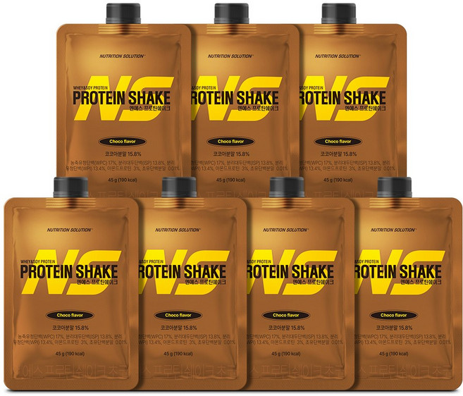 NS 프로틴 쉐이크 식사대용 다이어트 단백질 파우치 초코맛, 7개, 45g