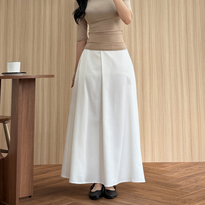더한땀 플레어 A라인 핀턱 롱 스커트 빅사이즈 뒷밴딩 치마