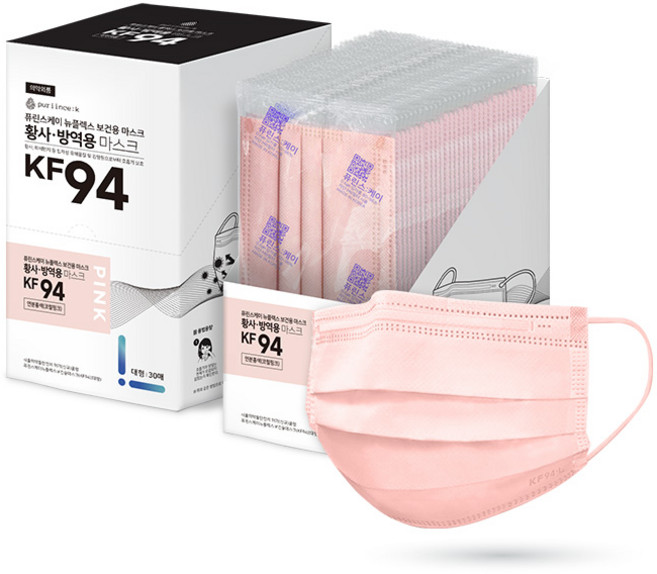 퓨린스케이 국산 KF94 덴탈 마스크 연핑크 개별포장, 1개, KF94 대형 연핑크, 30매입