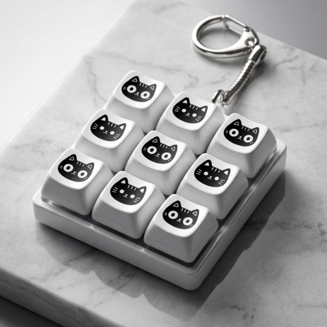 모딕스 검은 고양이 키캡 키링 딸깍이 열쇠고리, 1개, 블랙