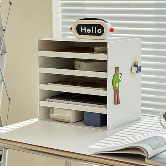 SeekFun 철제 서류 정리함 사무실 A4 문서 정리 데스크 메이크업 렌즈 네일 액세서리 문구 분류 수납함, 4단, 화이트