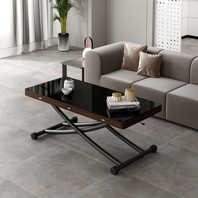 엘리보 올인원 확장형 접이식 식탁 거실 소파 쇼파테이블 높이조절 리프트 업 테이, 07. 블랙 강화유리/90*45(펼칠떄90*90)