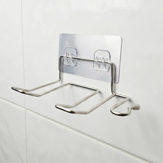 무타공 스텐 욕실 드라이기 거치대 바타입, 1개, 실버