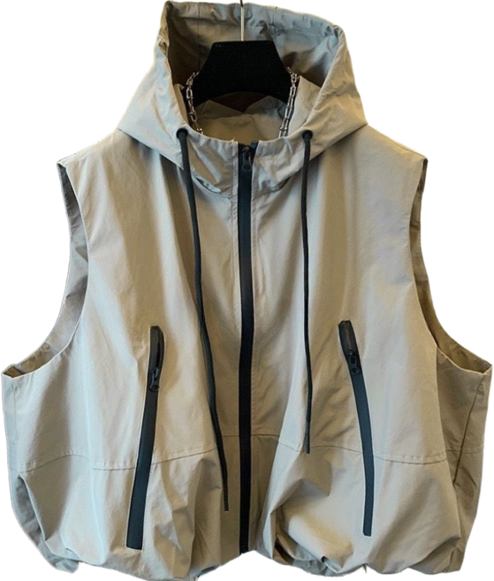 여성용 후드 베스트 캐주얼 바람막이 점퍼 루즈핏 민소매 베스트