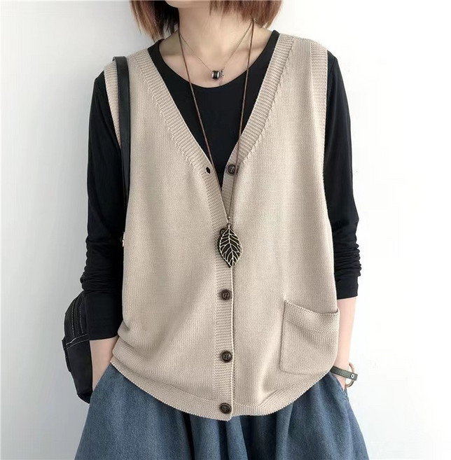 프리티글라라 여성 단추 베스트 간절기 니트 엄마 조끼 vs-45
