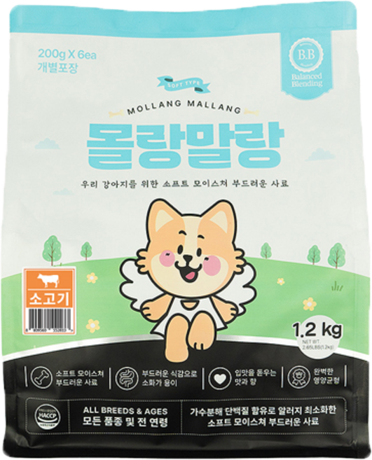 몰랑말랑 소프트 사료 소고기 1.2kg, 12개, 200g, 소