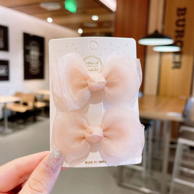 용 단색 나비 매듭 헤어 클립 수제 메쉬 머리핀 미니 바레트 여아 헤어 액세서리 2 개, [02] 1