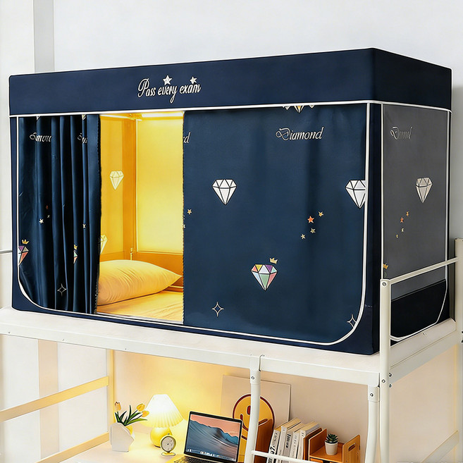 사계절 침실 1인용 암막커튼 사각모기장 일체형 기숙사 싱글침대