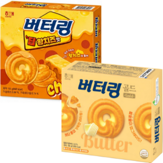 해태제과 인기크래커 버터링 대용량개별포장 2가지세트구성 (딥황치즈맛+버터링골드), 1세트, 349g