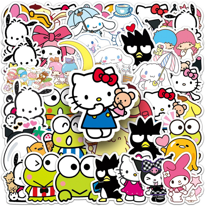 산리오 캐릭터 방수 조각 스티커 캐리어 노트북 다꾸, 혼합 D세트 51p