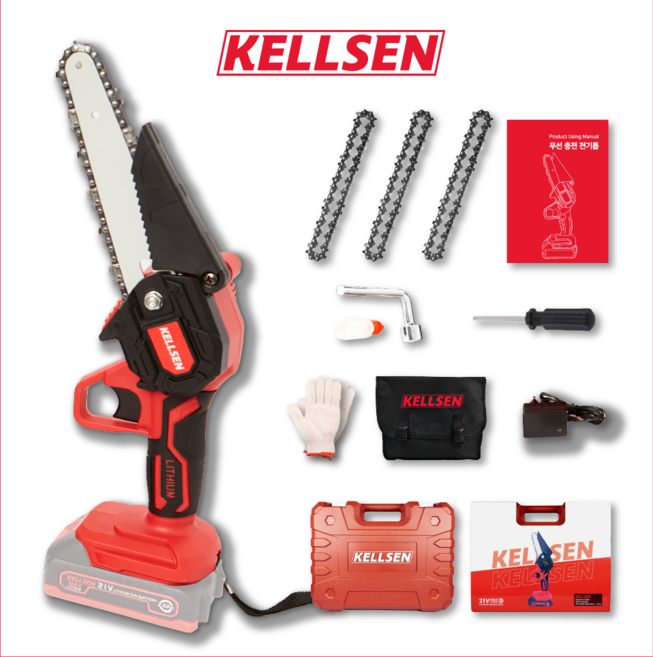 켈슨 무선 전기톱 베어툴 6인치 충전식 소형 전기톱 체인톱 전동 배터리X, 1개