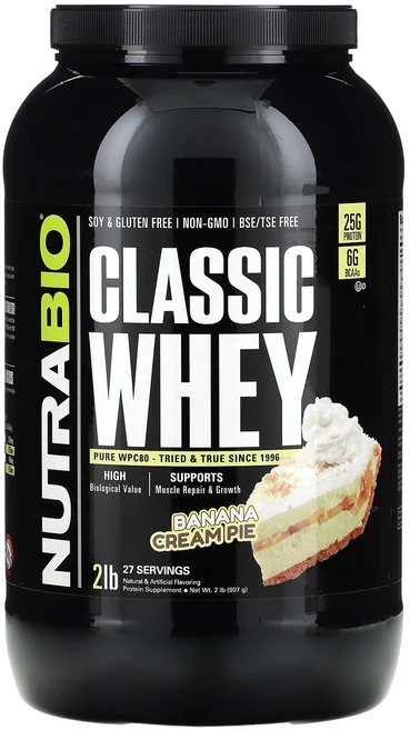 몸관리하세요 겨울입니다 NutraBio 클래식 유청 단백질 바나나 크림 파이 907g(2lb) 특별관리진행, NutraBio클래식유청단백질바나나크림파이907g2lb, 907g, 1개 - 쿠팡